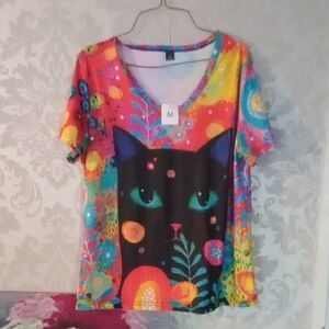 Colorful Cat Graphic T-Shirt